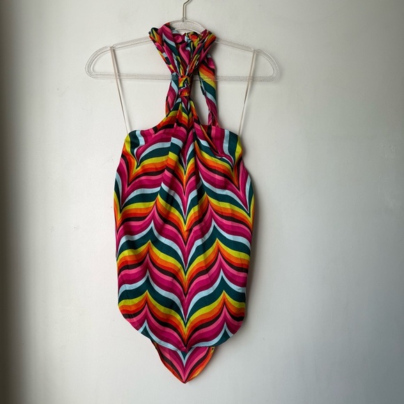 Trina Turk Marine 3 Satin Halter Top in Radio City Rose Multi XS - Picture 5 of 8